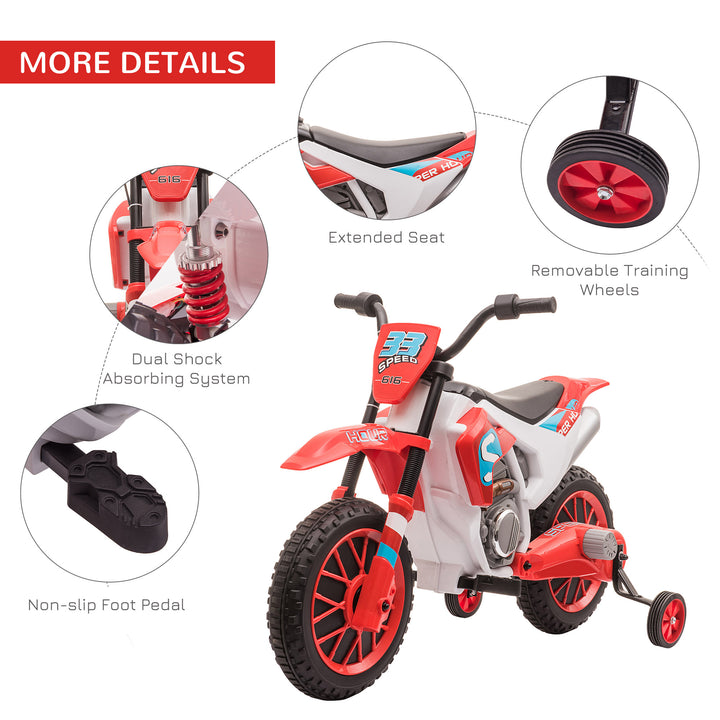 HOMCOM 12V Kids Electric Motorcycle Ride-On, with Training Wheels, for Ages 3-6 Years - Red