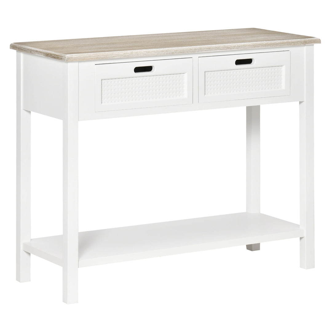 Console Table with 2 Drawers and Storage Shelf, Vintage Distressed Sofa Table for Hallway, Living Room, Bedroom, White
