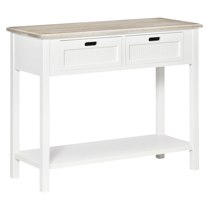 Console Table with 2 Drawers and Storage Shelf, Vintage Distressed Sofa Table for Hallway, Living Room, Bedroom, White