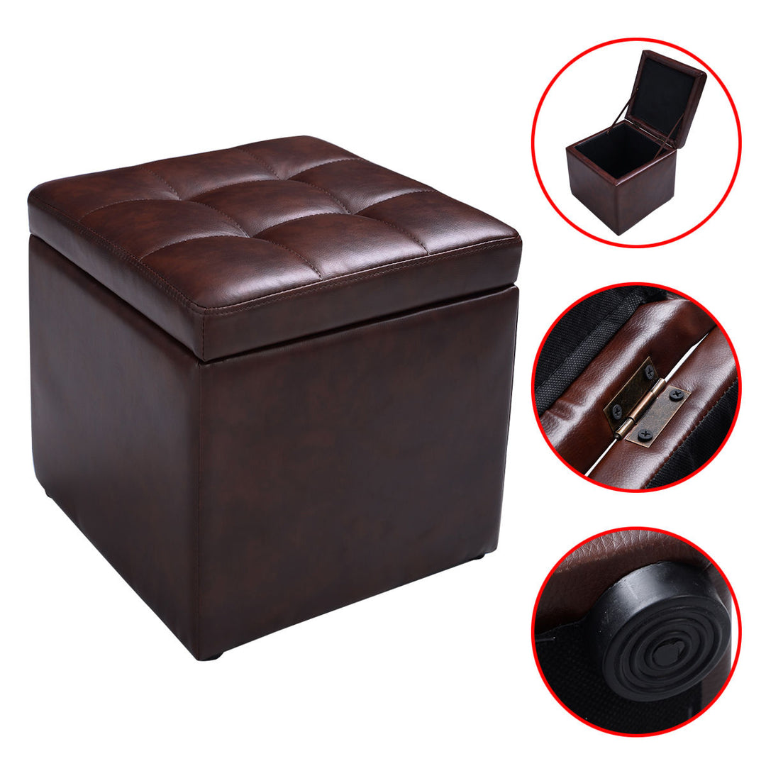 Foldable Cube Ottoman Pouffe Storage Seat-Brown