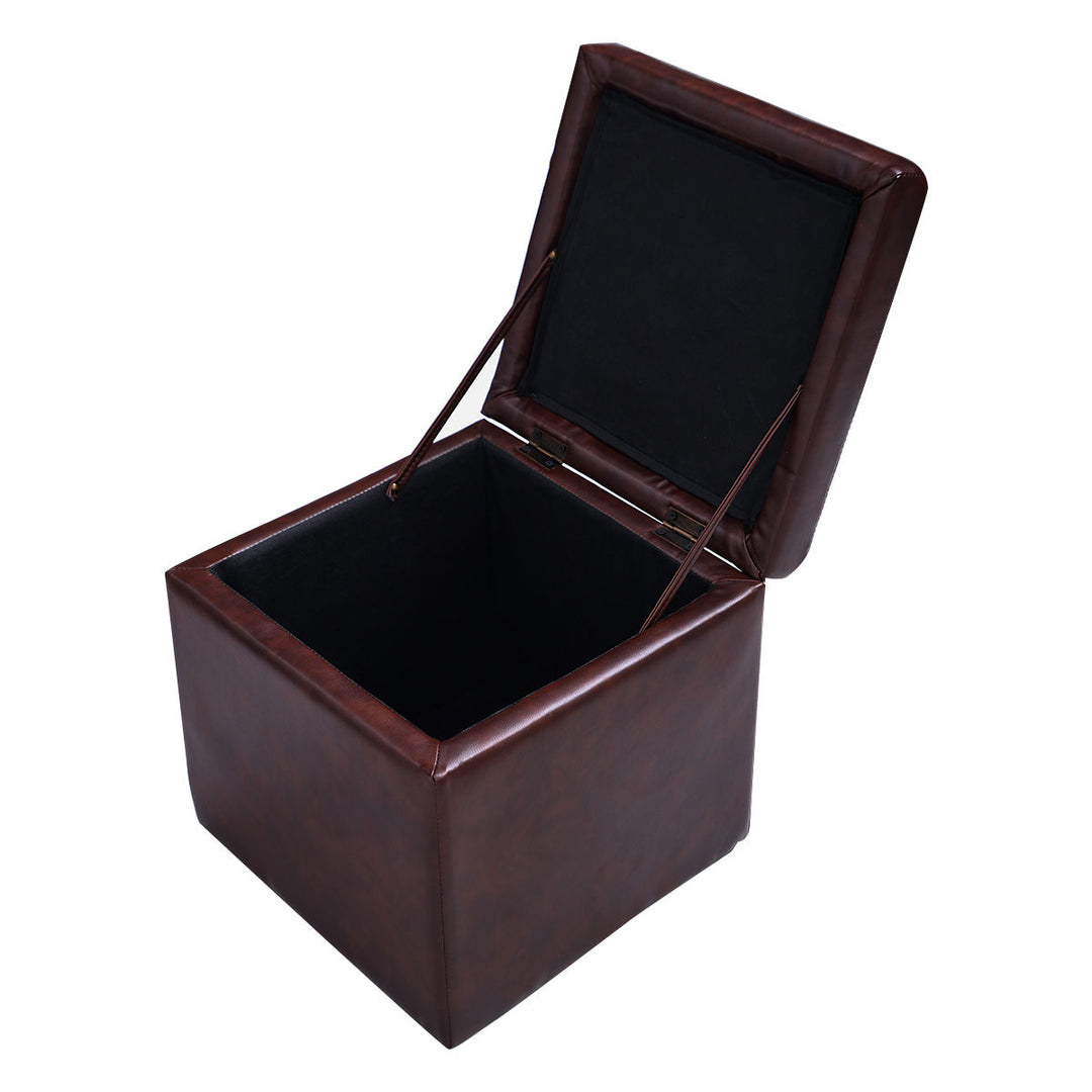 Foldable Cube Ottoman Pouffe Storage Seat-Brown