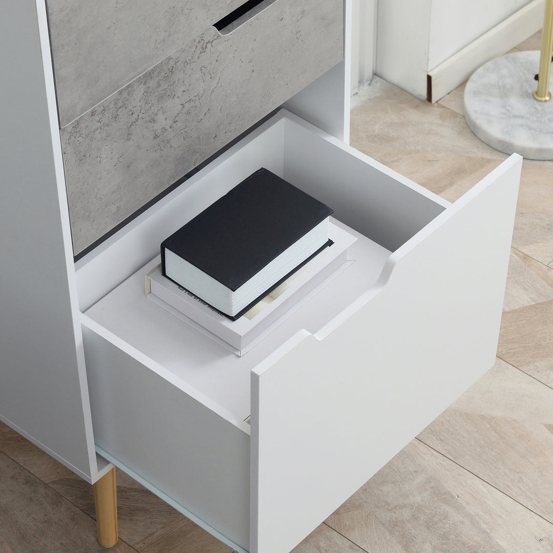 Narrow Sideboard Storage Cabinet, Free Standing Accent Cupboard with 3 Drawers, 2 Open Shelves for Bedroom, Living Room, Hallway, Light Grey