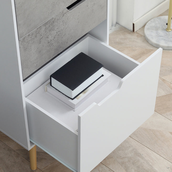 Narrow Sideboard Storage Cabinet, Free Standing Accent Cupboard with 3 Drawers, 2 Open Shelves for Bedroom, Living Room, Hallway, Light Grey