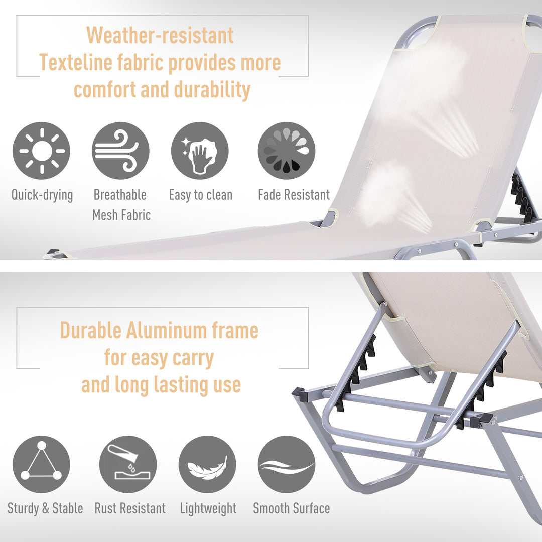Outsunny Garden Lounger Relaxer Recliner w/ 5-Position Adjustable Backrest Lightweight Frame for Pool or Sun Bathing Cream, 84B-386CW-White White