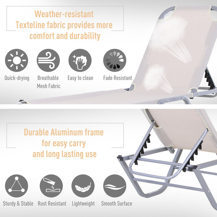 Outsunny Garden Lounger Relaxer Recliner w/ 5-Position Adjustable Backrest Lightweight Frame for Pool or Sun Bathing Cream, 84B-386CW-White White