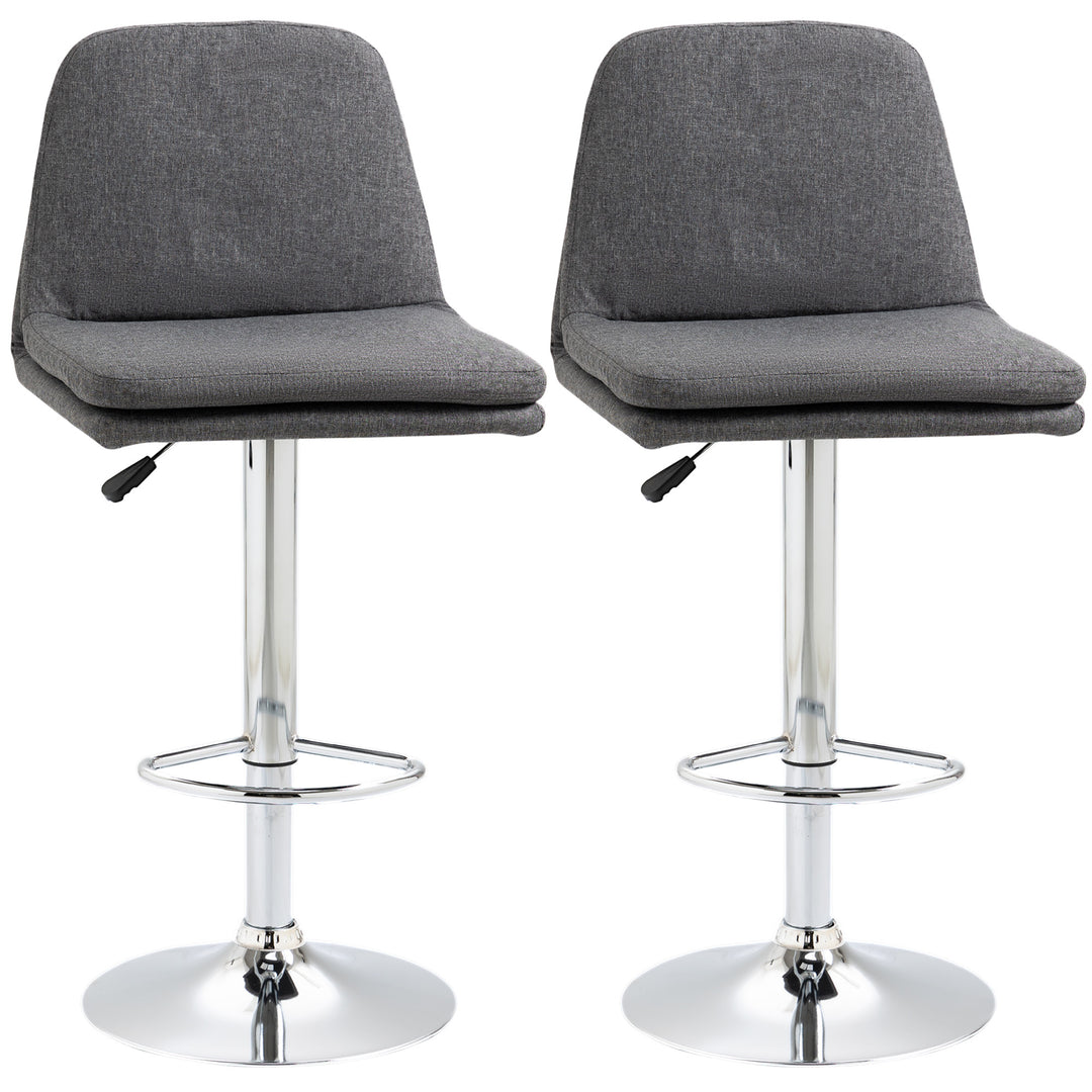 HOMCOM Morden Bar Stools Set of 2, Swivel Fabric Breakfast Barstools, Adjustable Kitchen Stools with Backs, Footrest for Home Pub Area, Grey