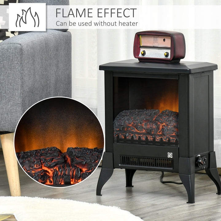 Electric Fireplace Stove, Free standing Fireplace Heater with Realistic Flame Effect, Adjustable Temperature and Overheat Protection, Black