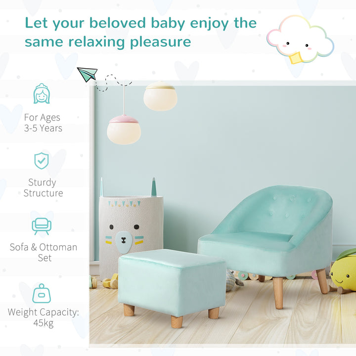 Toddler Chair, 2pcs Kids Sofa Set, Sofa &amp; Ottoman for Bedroom, Playroom, Boys and Girls, 3-5 years old, Blue