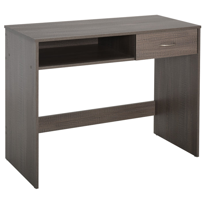 HOMCOM Modern Computer Work Desk Table Study w/ Shelf Drawer Standing Writing Station Display Stylish Storage Compact Grey
