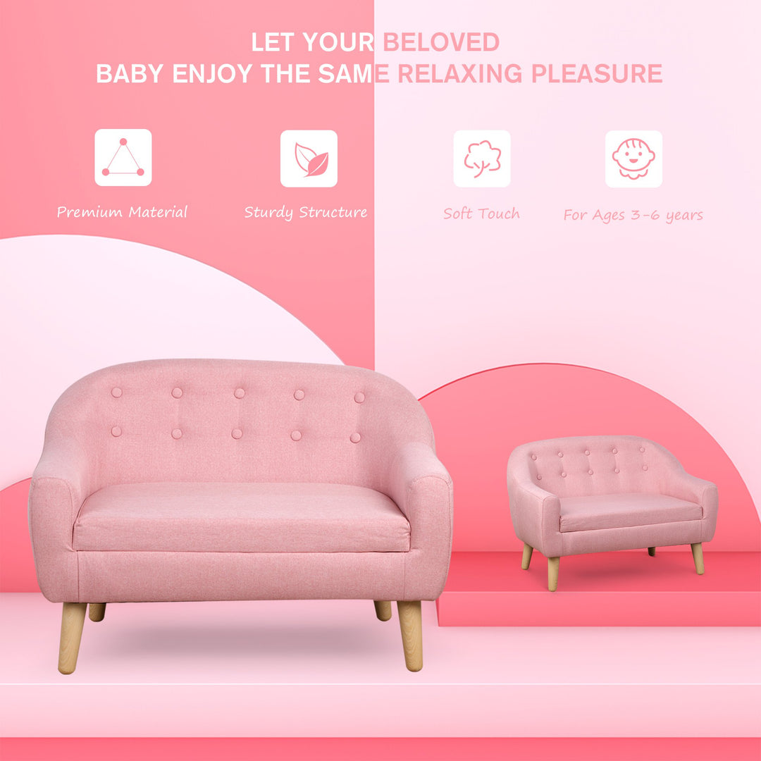 Kids Mini Sofa Children Armchair Seating Chair Bedroom Playroom Furniture Wood Frame Pink