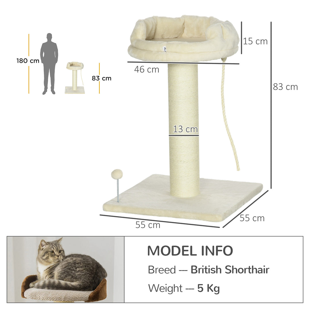 PawHut Cat Tree, with Sisal Wrapped Scratching Post - Cream