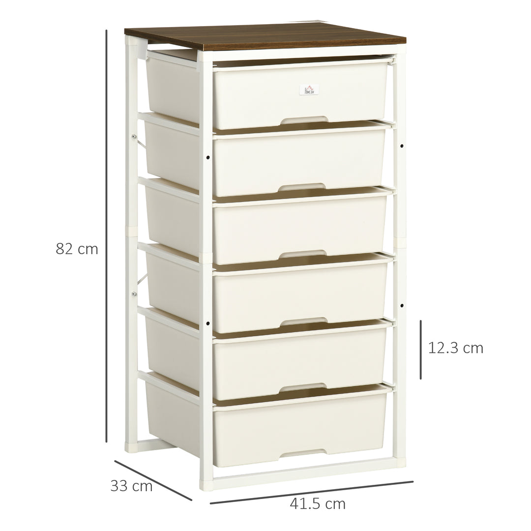 Chest of Drawers, 6-Drawer Storage Organiser Unit with Steel Frame for Bedroom, Living Room, White
