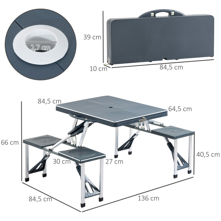 Folding Picnic Table and Chair Set Portable Camping Hiking Dining Furniture with Four Chairs, Aluminium Frame and Suitcase for BBQ Party
