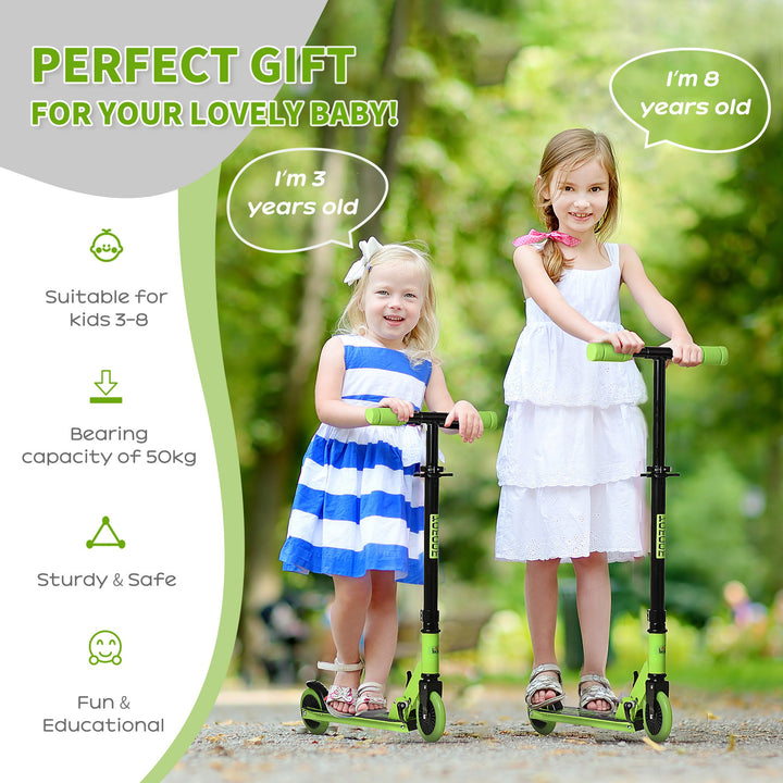 Scooter for Kids Toddler Foldable Kick Scooter with Adjustable Height Brake for Boys and Girls 3-8 Years Aluminium Green