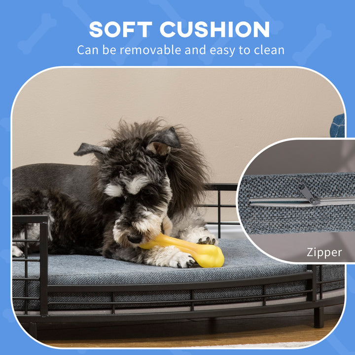PawHut Raised Dog Bed with Soft Cushion, Modern Style Pet Sofa Bed Steel Frame, with Removable Cover, for Small and Medium Dogs 85 x 55 x 20 cm Black