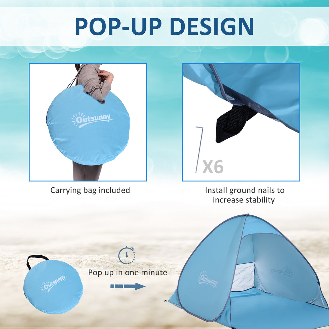 2-3 Person Pop up Beach Tent Hiking UV 30+ Protection Patio Sun Shelter (Blue)