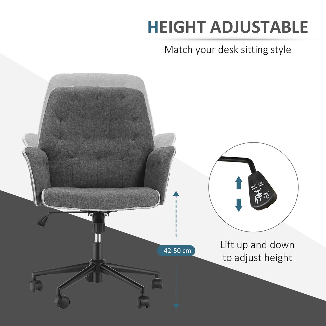 Linen Office Swivel Chair Mid Back Computer Desk Chair with Adjustable Seat, Arm - Grey
