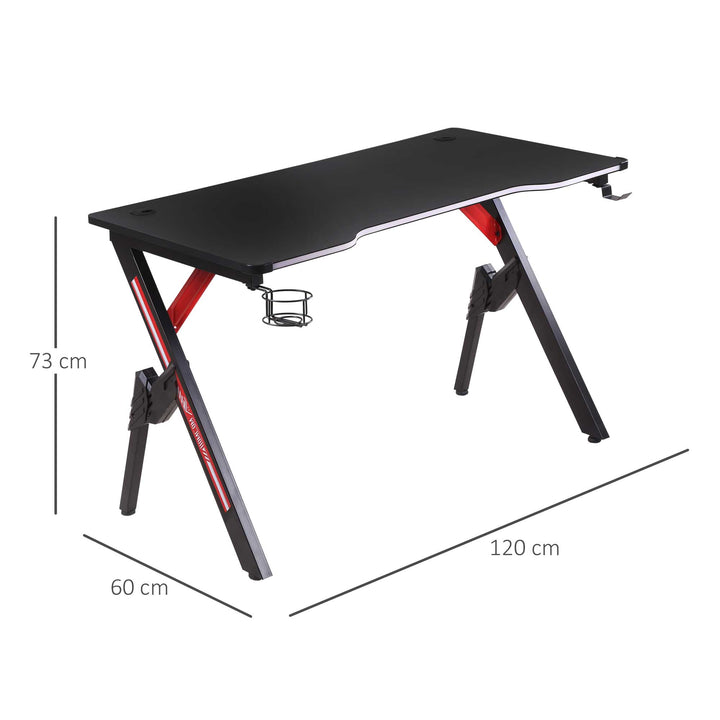 HOMCOM 1.2m Gaming Desk w/RGB Light Steel Frame | Racing Style Computer Table w/Cup Holder Headphone Cable Management - Black