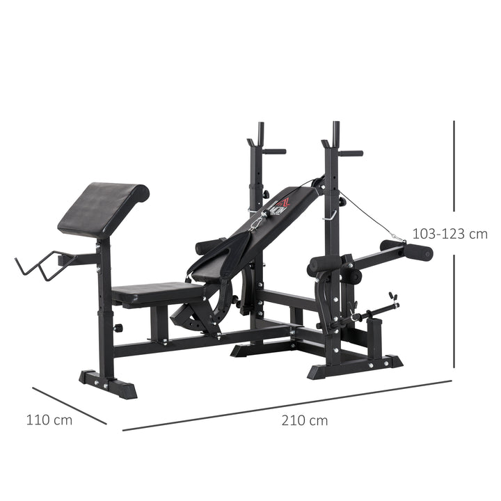 HOMCOM Multi-Exercise Full-Body Weight Rack with Bench Press, Leg Extension, Chest Fly Resistance Band & Preacher Curl