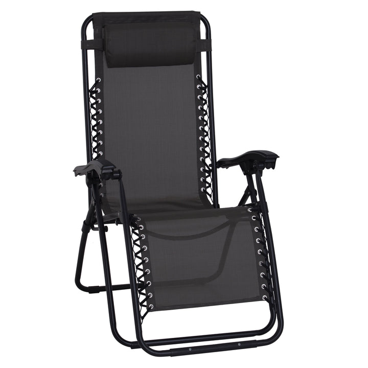 Outsunny Zero Gravity Chair Metal Frame Armchair Outdoor Folding & Reclining Sun Lounger with Head Pillow for Patio Decking Gardens Camping, Black