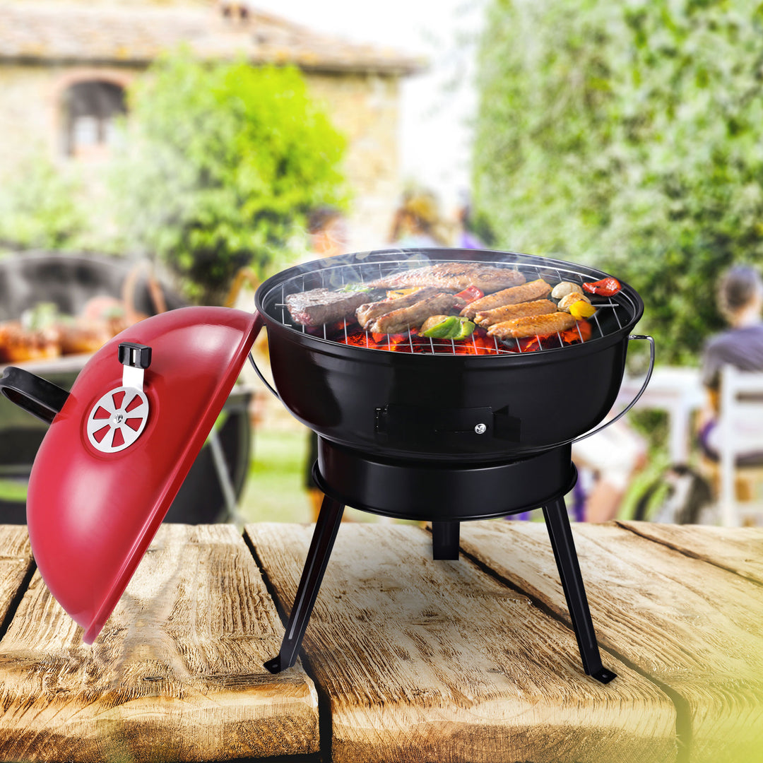 Charcoal BBQ Charcoal Grill Metal Portable Tripod Grill Black Red