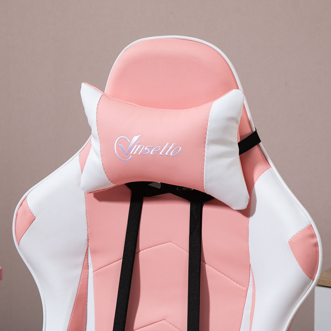 Vinsetto Racing Gaming Chair with Lumbar Support, Head Pillow, Swivel Wheels, High Back Recliner Gamer Desk Chair for Home Office, Pink