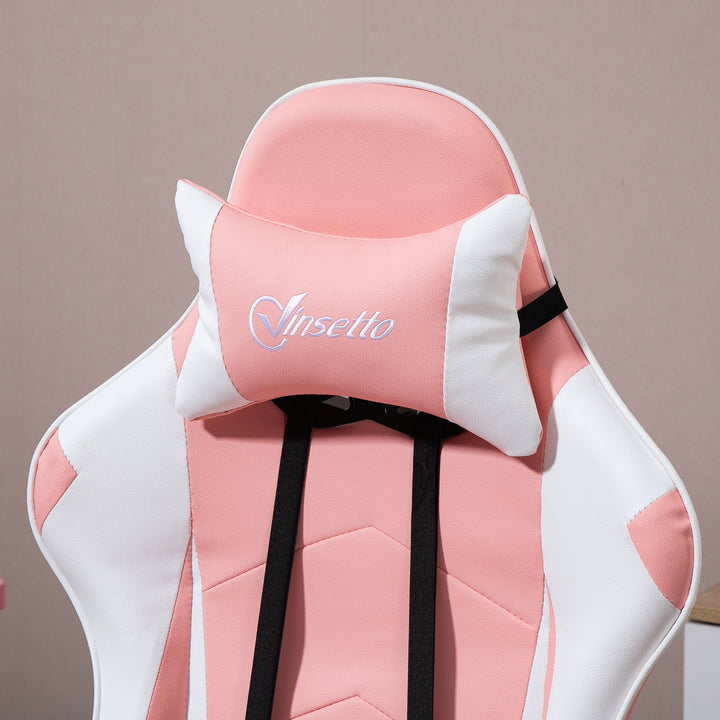 Vinsetto Racing Gaming Chair with Lumbar Support, Head Pillow, Swivel Wheels, High Back Recliner Gamer Desk Chair for Home Office, Pink