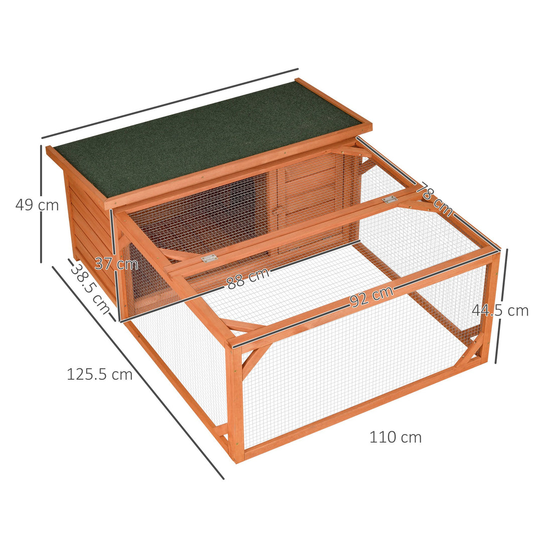 PawHut Rabbit Hutch Small Animal Guinea Pig House Off-ground Ferret Bunny Cage Backyard with Openable Main House & Run Roof 125.5 x 100 x 49cm Orange