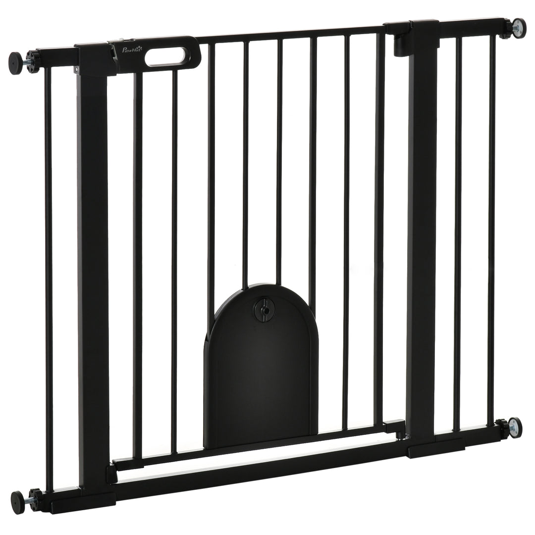 75-103 cm Extra Wide Pet Safety Gate Barrier, Stair Pressure Fit, w/ Small Door, Auto Close, Double Locking, for Doorways, Hallways, Black