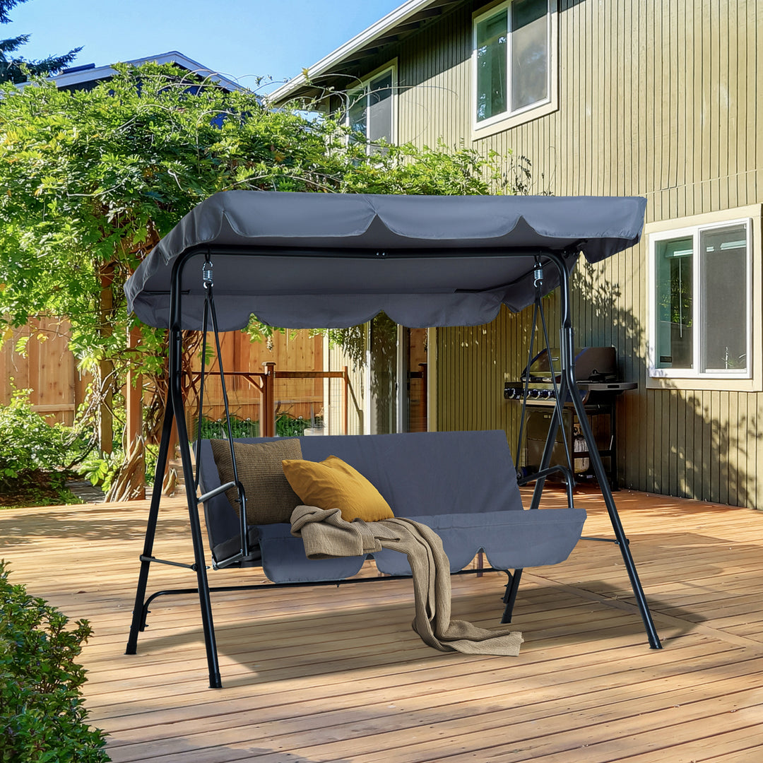 3 Seater Canopy Swing Chair Garden Rocking Bench Heavy Duty Patio Metal Seat w/ Top Roof - Grey