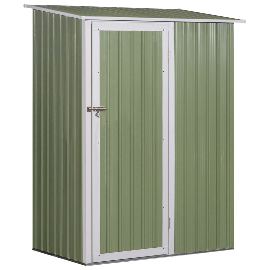 Corrugated Garden Metal Storage Shed Outdoor Equipment Tool Sloped Roof Door w/ Latch Weather-Resistant Paint, Light Green, 143x89x186cm