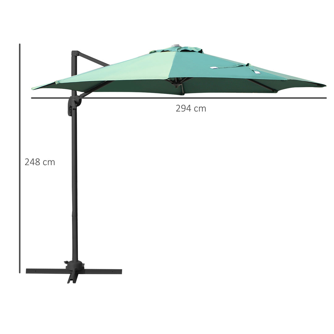3m Patio Offset Roma Parasol Cantilever Hanging Sun Shade Canopy Shelter 360¡ Rotation with Cross Base - Green
