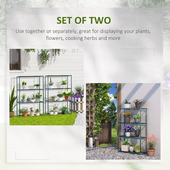 Modern Plant Stand Set of 2, 4-Tier Planter Holder with Steel Frame, Outdoor Flower Display Rack for Potted Plants Balcony Décor, Green