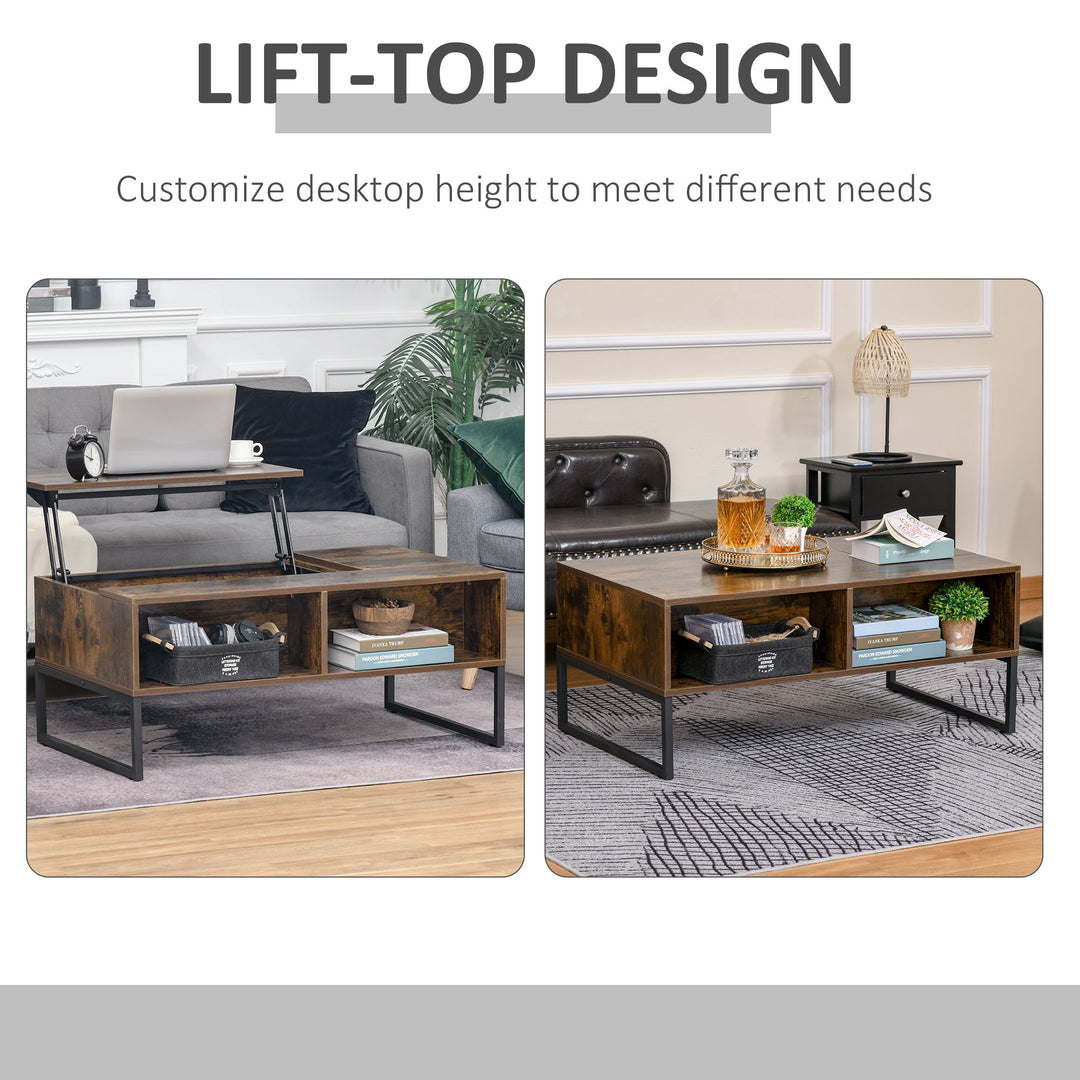 Extendable Coffee Table Lift Top Desk w/ Hidden Storage Compartment Drawer Metal Frame - Brown