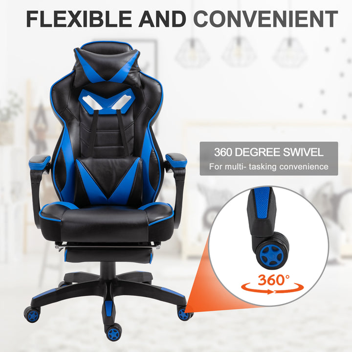 Vinsetto Ergonomic Racing Gaming Chair Office Desk Chair Adjustable Height Recliner with Wheels, Headrest, Lumbar Support, Retractable Footrest Blue
