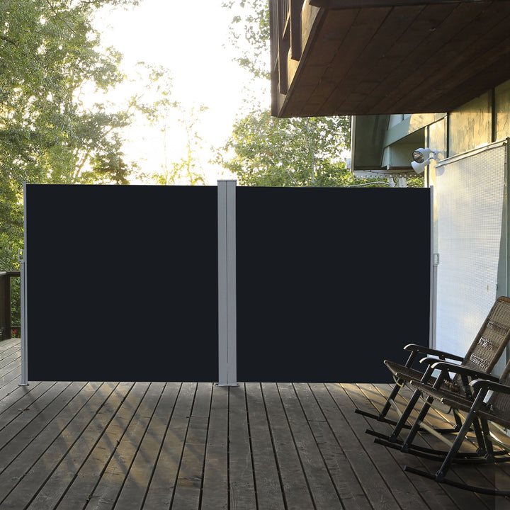 6 x 2m Retractable Sun Side Awning Screen Fence Patio Garden Wall Balcony Screening Panel Outdoor Blind Privacy Divider – Black