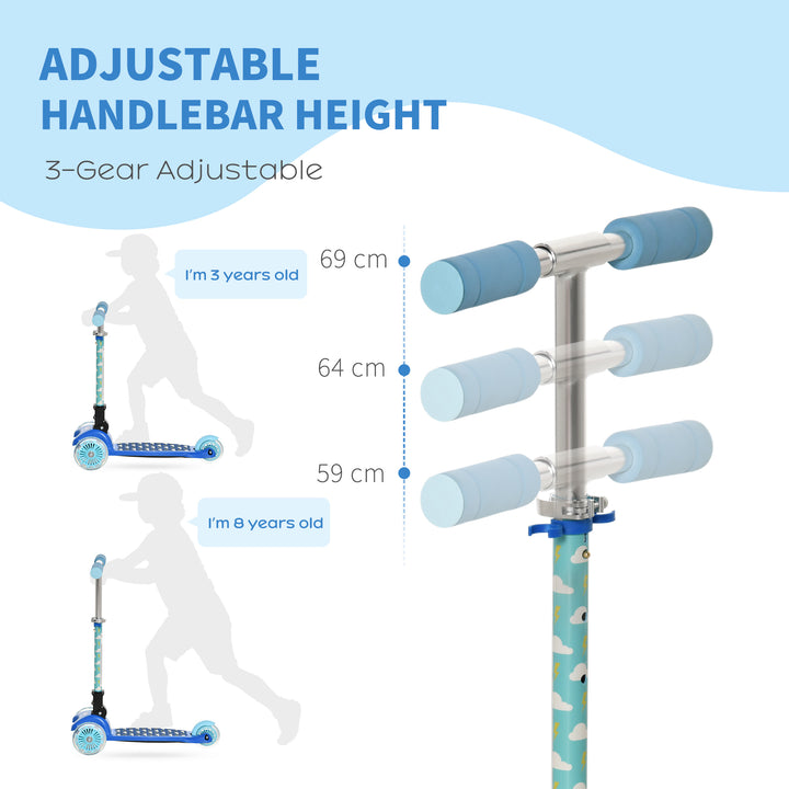 Scooter for Kids Toddler Foldable Kick Scooter with 3 Wheel Adjustable Height Flashing Wheels for Boys and Girls 3-8 Years Blue