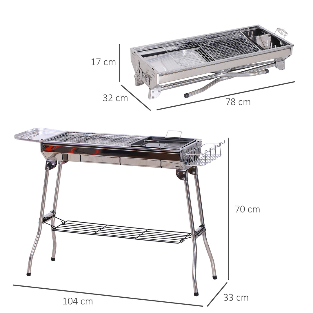 Charcoal BBQ Stainless Steel Portable Foldable Barbecue Charcoal Grill Outdoor Cooker for Camp Party Picnic