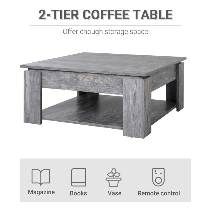 2 Tier Wood Coffee Table Side Table Bottom Storage Shelf  Simple Modern Living Room Grey Wood Grain