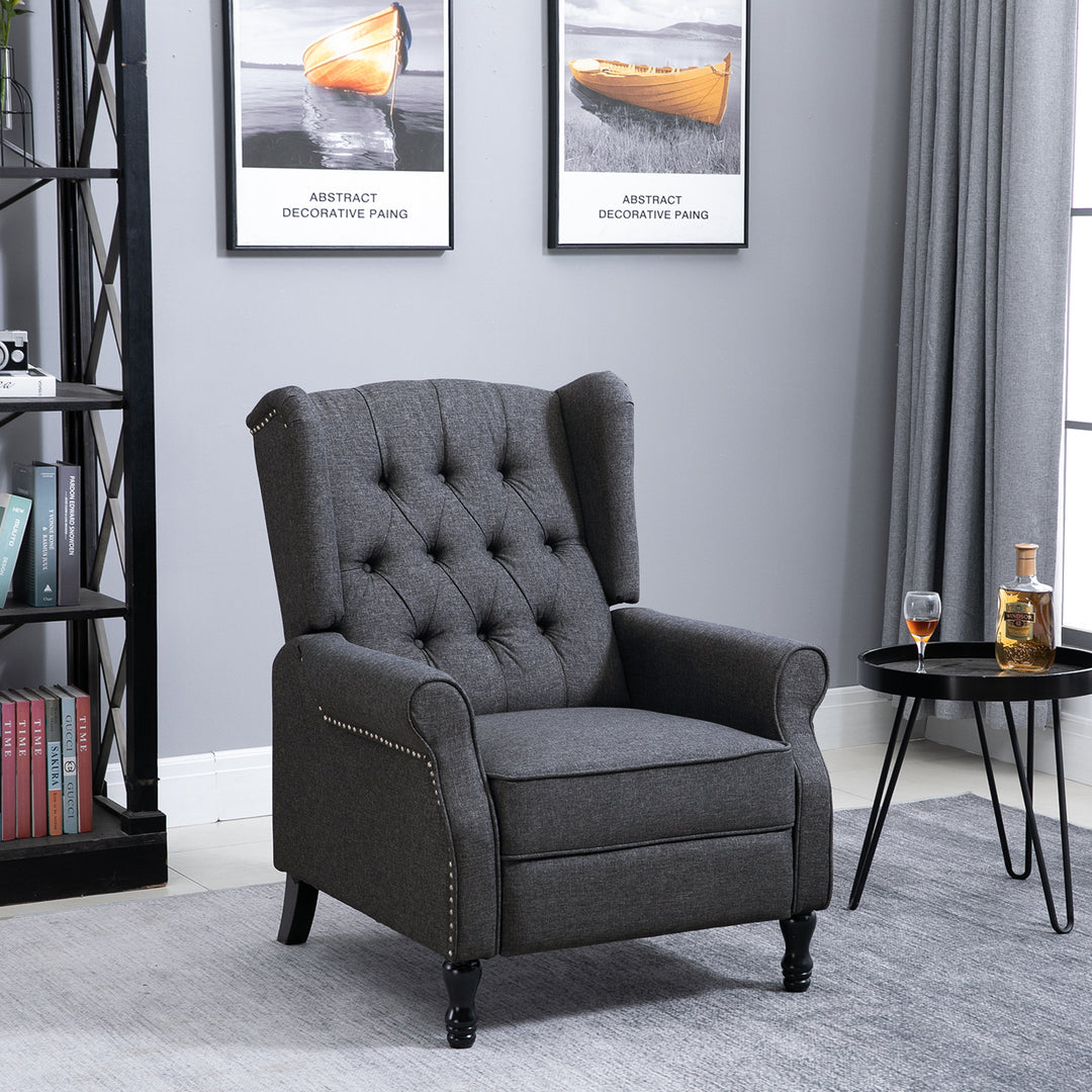 HOMCOM Recliner Armchair for Living Room, Reclining Chair, Wingback Chair with Button Tufted Back and Footrest, Dark Grey