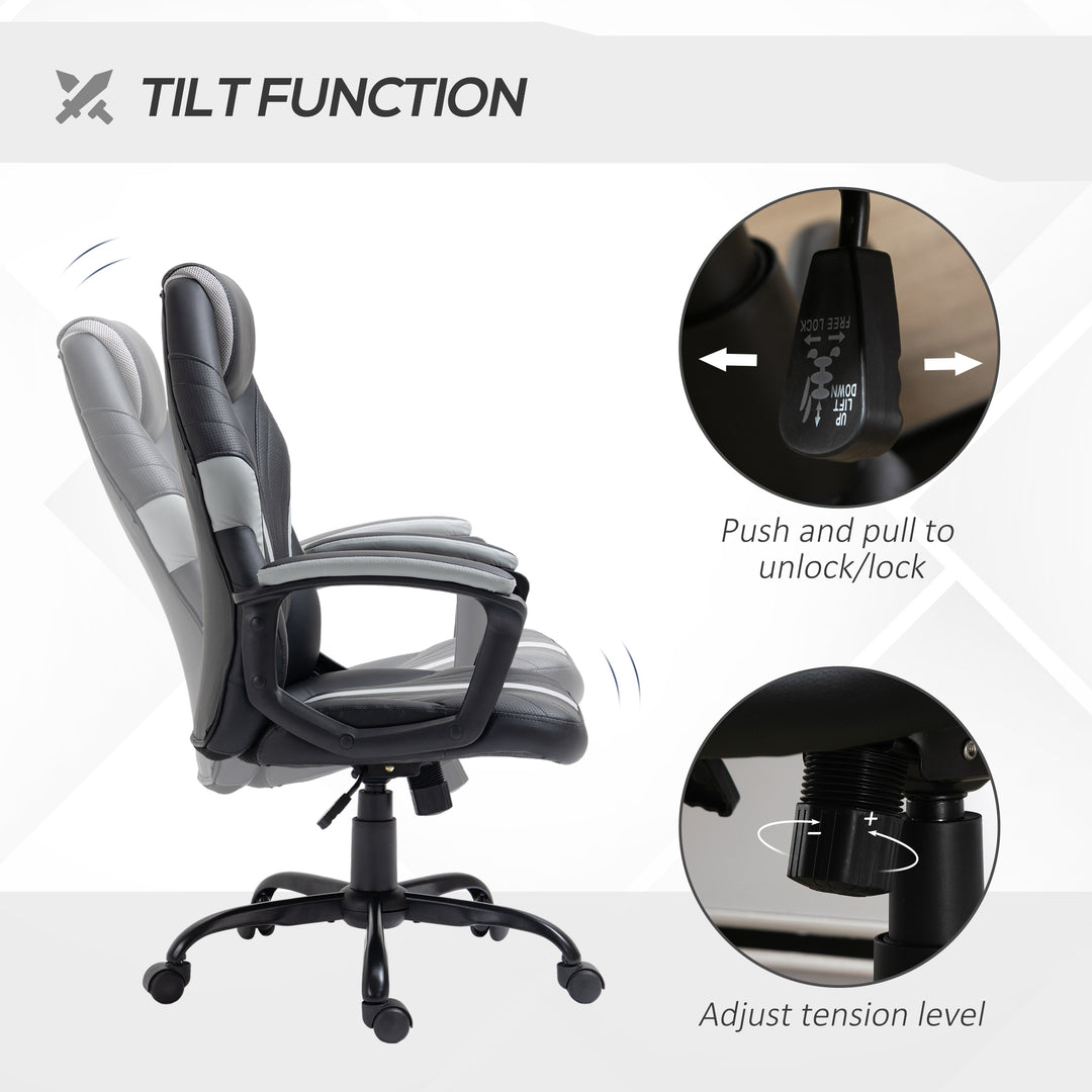 Vinsetto Racing Gaming Chair, Home Office Computer Desk Chair, Faux Leather, Black Grey