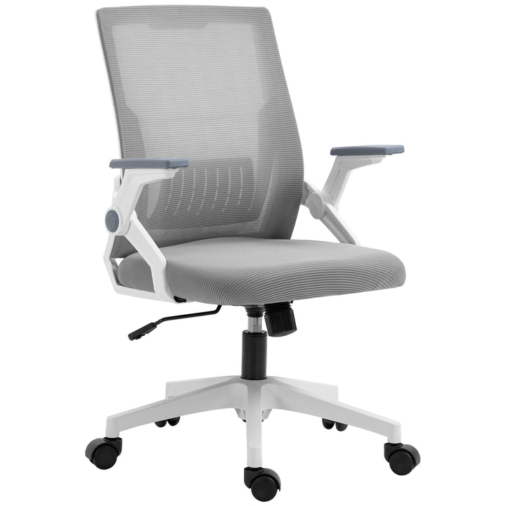 Vinsetto Mesh Office Chair, Desk Chair with Lumbar Support, Flip-up Armrest, Swivel Wheels, Adjustable Height, Grey