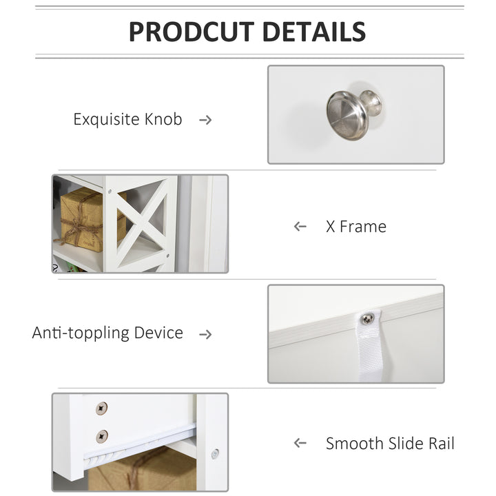 Console Table Side Desk w/ Shelves Drawers Open Top X Support Frame Living Room Hallway Home Office Furniture White