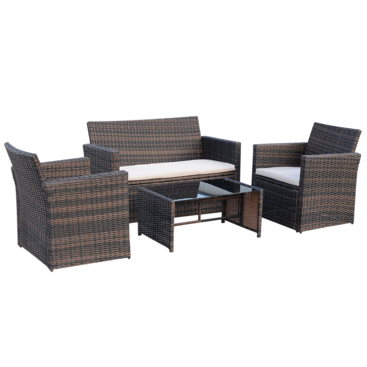 4-Seater Rattan Garden Sofa Set Outdoor Patio Wicker Weave 2-seater Bench Chairs &amp; Coffee Table Conservatory, Brown