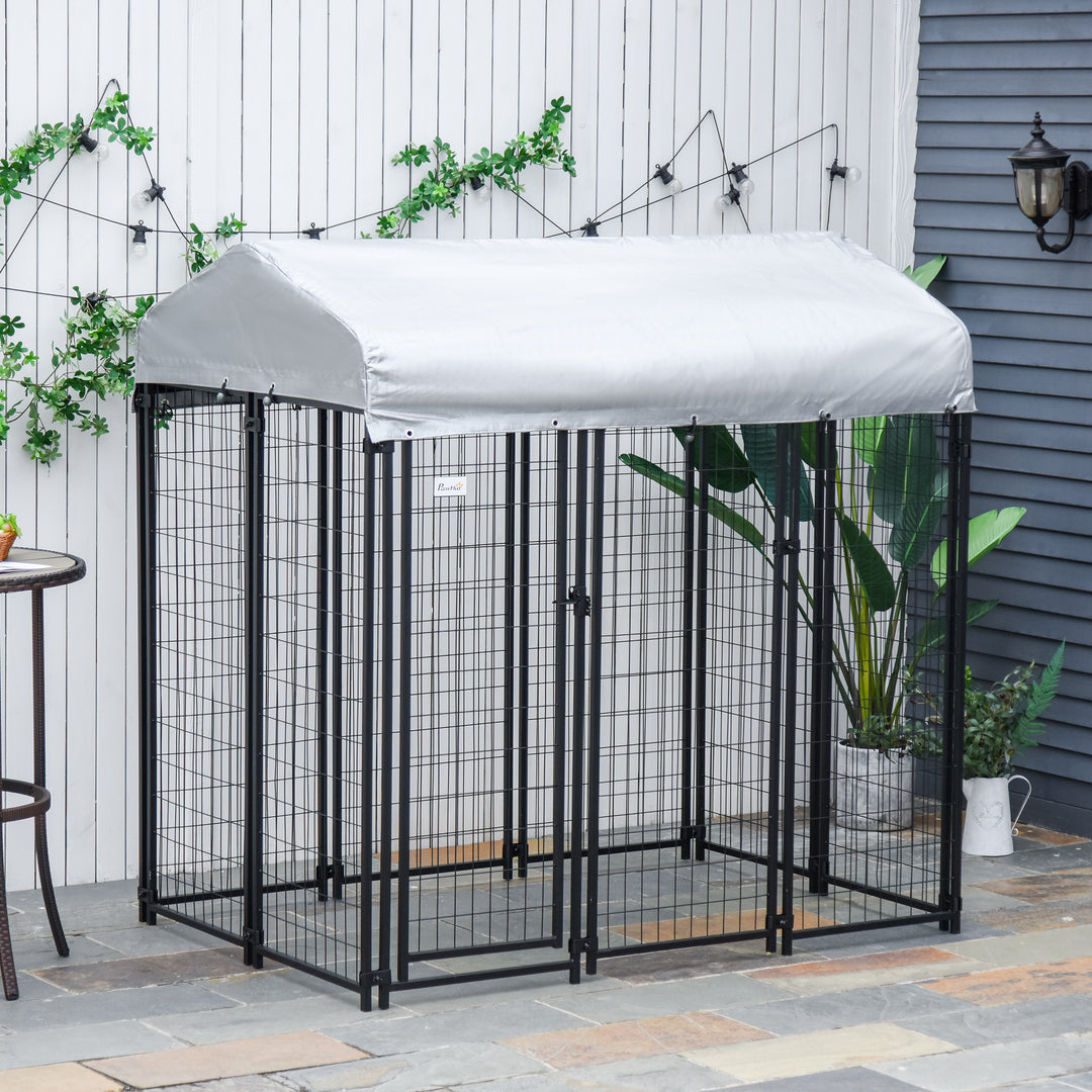 Outdoor Dog Kennel, Dog Run with UV-Resistant Canopy &amp; Lockable Design, Metal Playpen Fence for Large and Medium Dogs, 183 x 121 x 183 cm