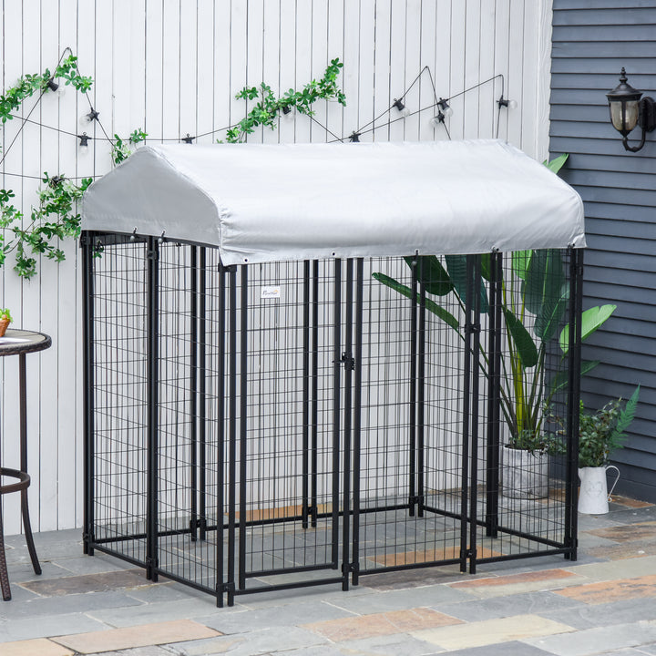 Outdoor Dog Kennel, Dog Run with UV-Resistant Canopy &amp; Lockable Design, Metal Playpen Fence for Large and Medium Dogs, 183 x 121 x 183 cm