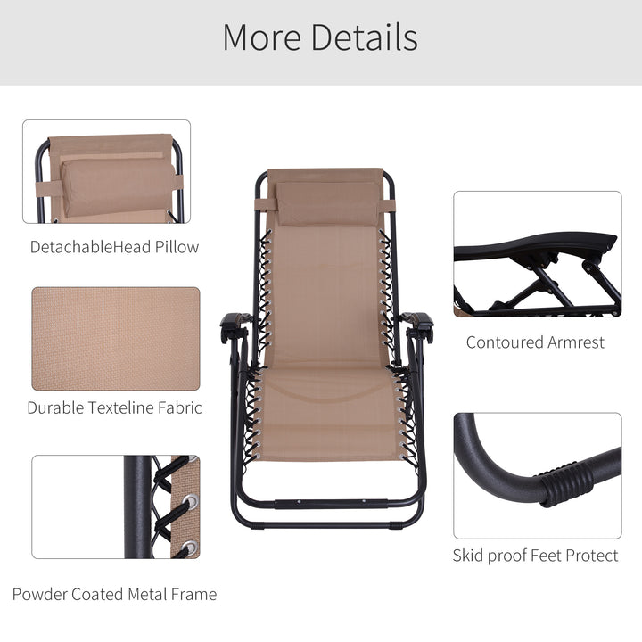 Outsunny Zero Gravity Chair Metal Frame Armchair Outdoor Folding & Reclining Sun Lounger with Head Pillow for Patio Decking Gardens Camping, Beige