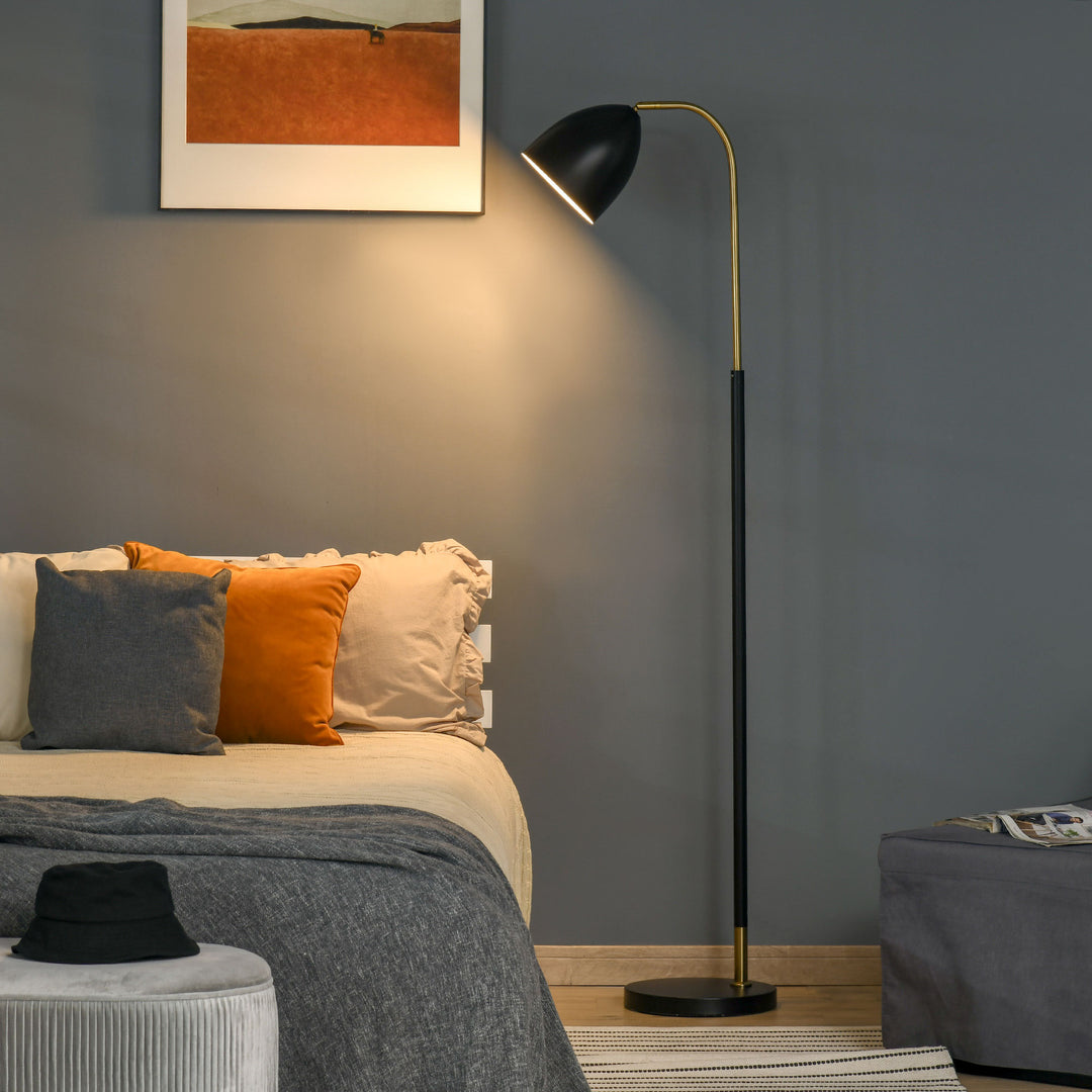 Arc Floor Lamp, Standing Reading Light, with Adjustable Lampshade, and Round Base for Living Room, Office, Bedroom, Black Gold