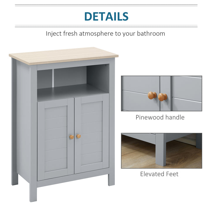 kleankin Bathroom Floor Storage Cabinet Free Standing Unit with Compartment Adjustable Shelf Double-door Design, Free Standing Organizer, Grey