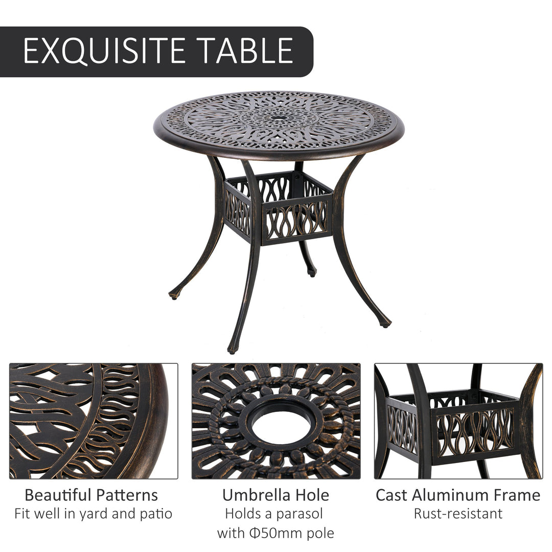 5-Piece Outdoor Furniture Dining Set, Cast Aluminum Conversation Set Includes 4 Chairs, 1 Round Table with Umbrella Hole for Patio Garden